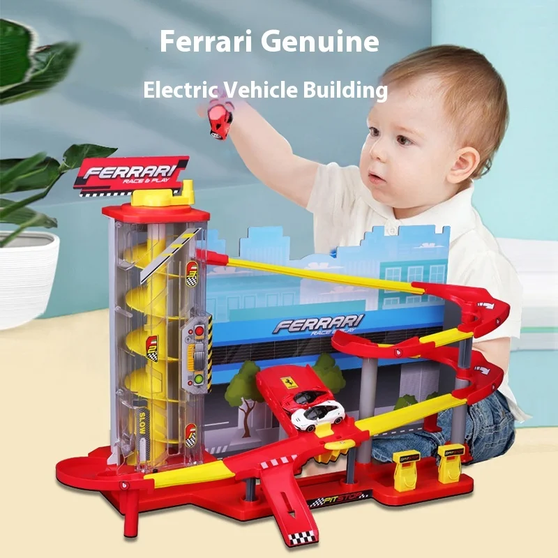 Assemble Bimeigao electric car building toy alloy car with rail parking lot and puzzle toy alloy car model.