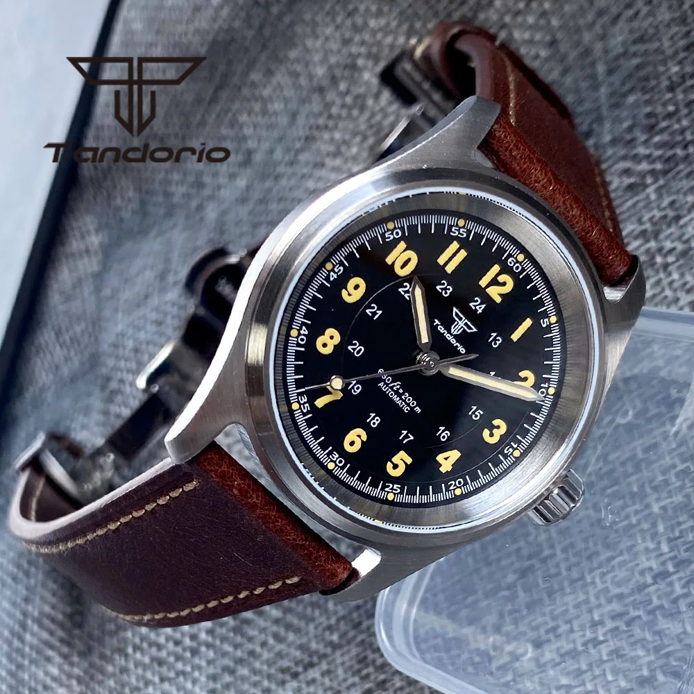 Tandorio 36 mm modische 20BAR automatische Tauchfliegeruhr für Herren und Damen NH35/PT5000/Miyota8215 Movt Saphir-Armbanduhr, grüne Lume – Detail 4