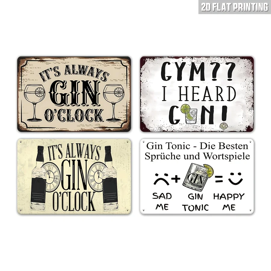 Decorative Sign & Plaque 4pcs Metal Signs It'S Always Gin O'Clock Vintage Bar Gin Metal Sign Prints Beautiful Room Decor