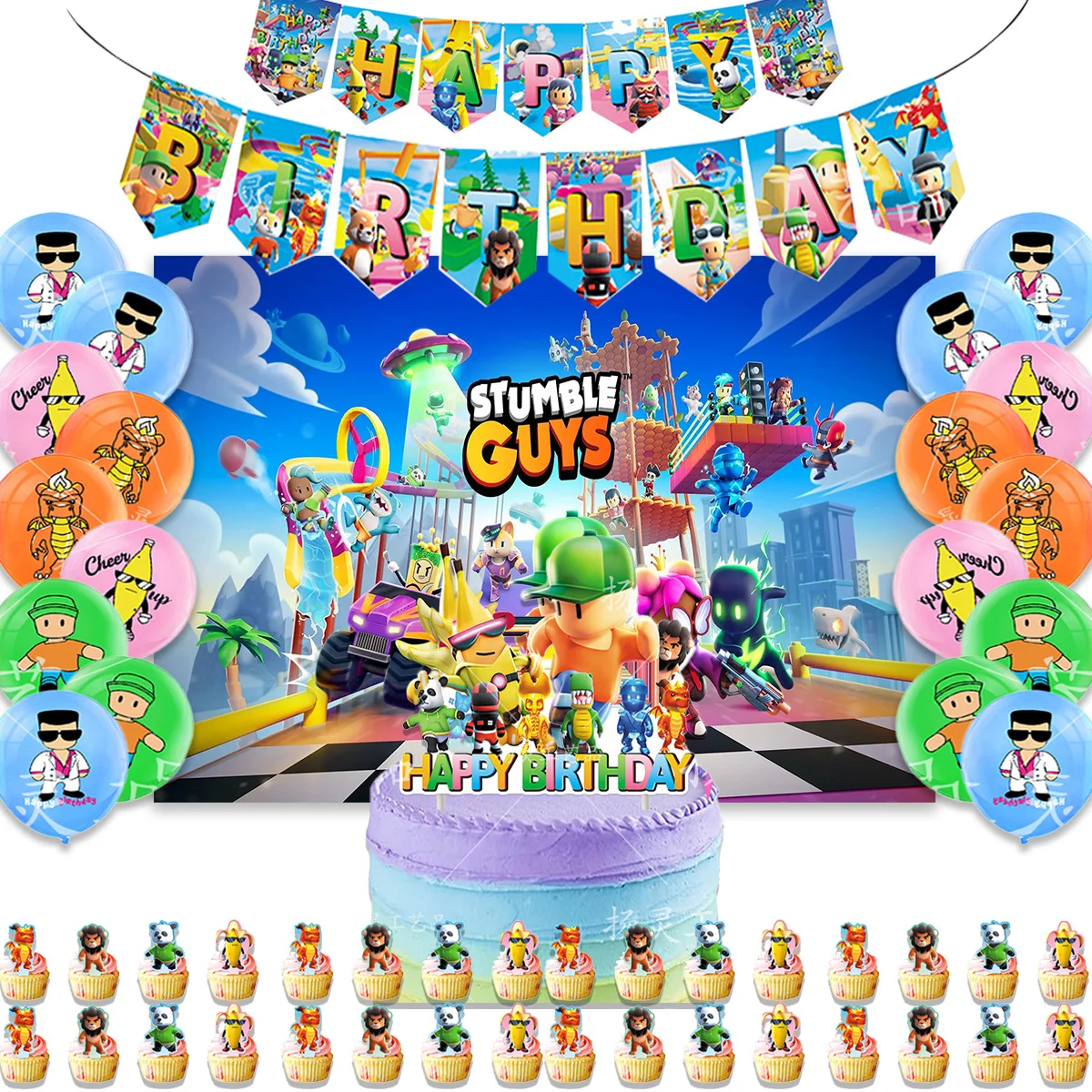 

Stumble Guys Theme Birthday Party Decoration Hot Game Balloon Cake toppers Banner Stumble Guys Backdrop Supplies Kids Baby Gifts