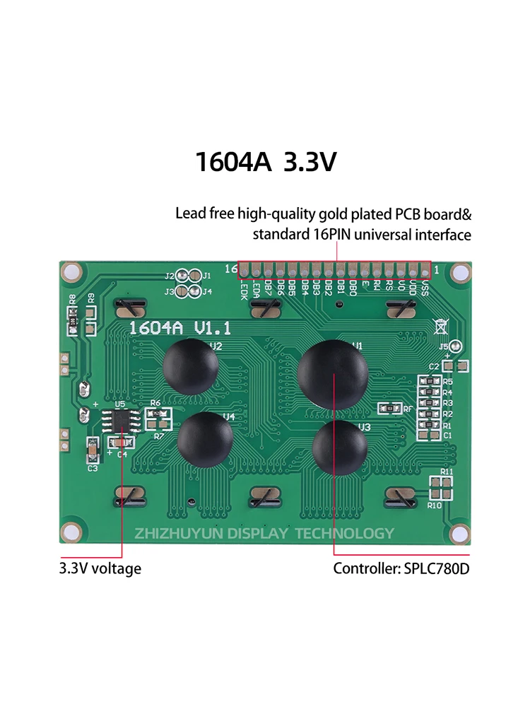 Controller SPLC780D High Brightness LCD Screen 1604A Character Screen Orange Light Black Characters Amber Voltage 3.3V