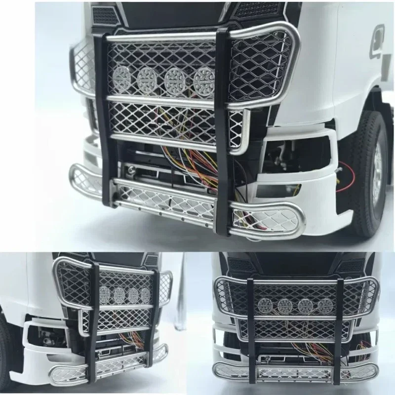 LED Simulation Metal Anti Collision Cattle Pen Spotlight for 1/14 Tamiya RC Truck Scania 770s Volvo Diy Parts Toys