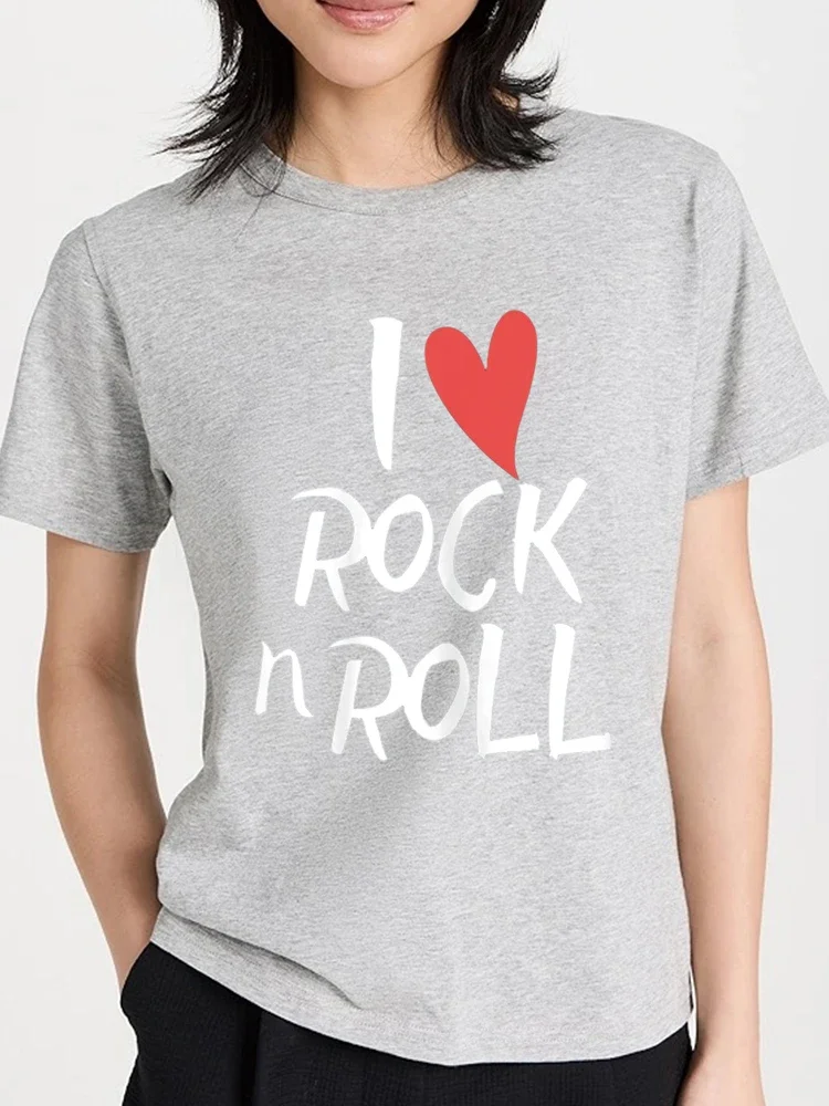 

I Love Heart Rock N Roll Music для мальчиков и девочек Футболка Rocker Fans Женские футболки с графическим рисунком Женские футболки Топы для девочек-подростков