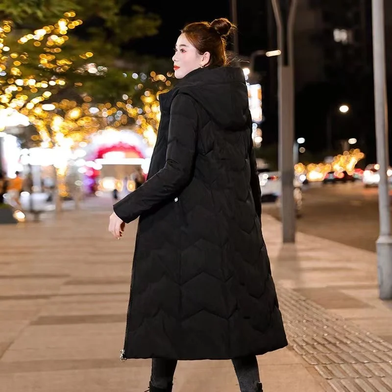 Parkas cálidas para mujer, Chaqueta larga con capucha, abrigo grueso a prueba de viento, ropa de nieve informal, Abrigo acolchado de algodón, invierno, 2023