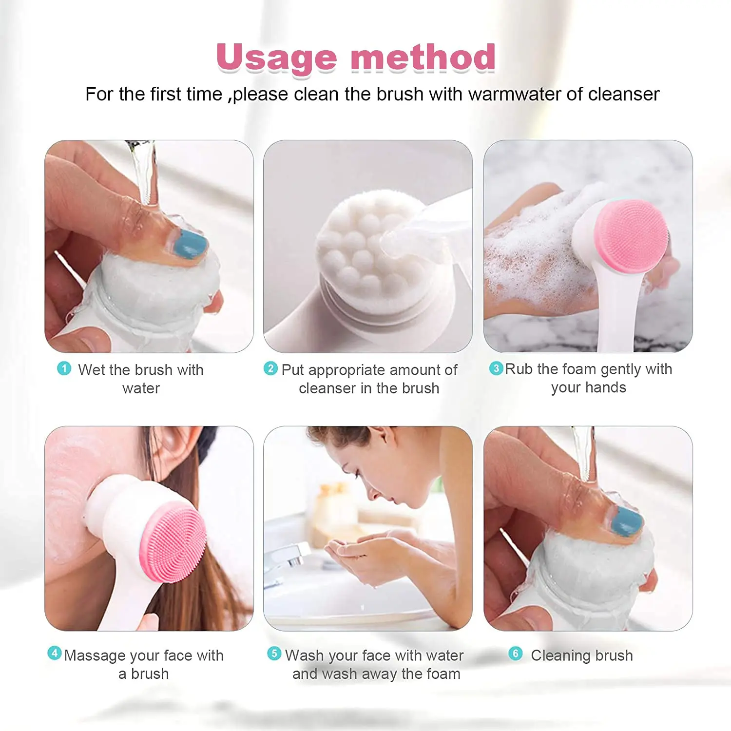 3D Bilateral Silicone Facial Cleanser Manual Massage Facial Brush Soft Bristles Silicone Double Sided Face Brush