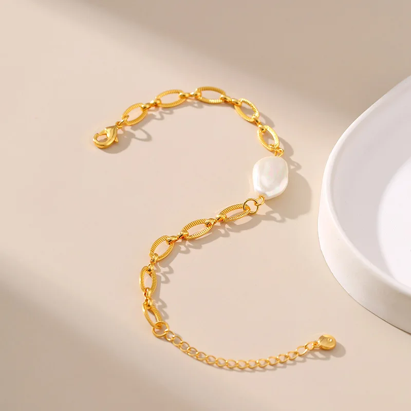 Irregular Freshwater Pearl Bracelet 18K Gold Plated Oval Chain Grace Women Waterproof Jewelry Elegant Female Accessories image 4