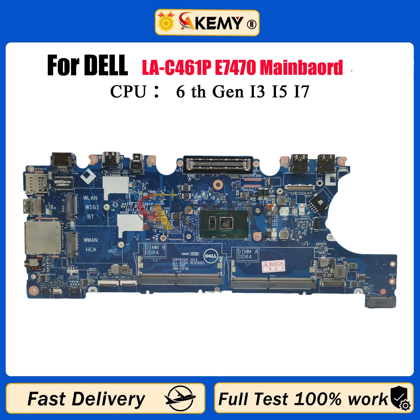 

Материнская плата LA-C461P для ноутбука Dell latitude E7470, материнская плата с i3 i5 i7 0VNKRJ 0DGYY5 03GMP2 02R1TC 0YDW8F, 100% протестировано, ОК