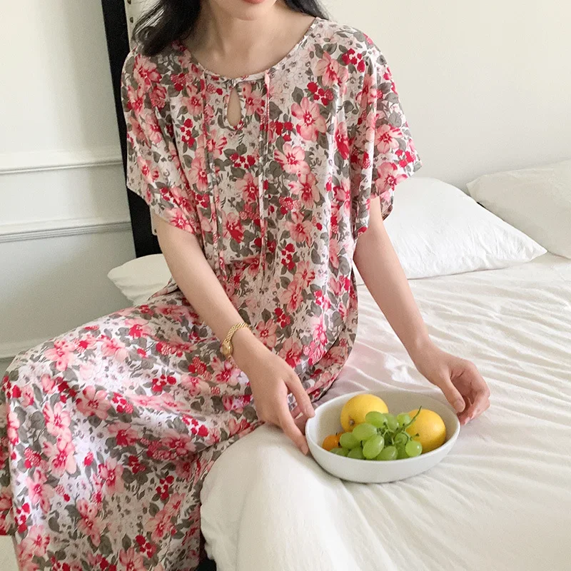 Nightgown Summer Cotton Silk New Thin Home Loose Casual Comfortable Premium  High-quality Affordable Ambiance National Style