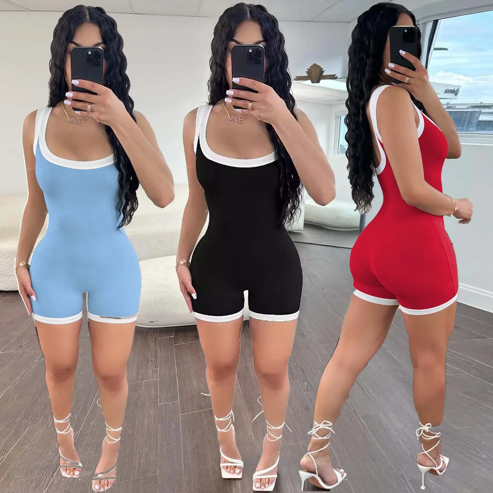 Sexy Solid Summer Jumpsuits Streetwear Women Bodysuit Playsuit Elegant Bodycon One Piece Romper Sportwear Patchwork Jumpsuit