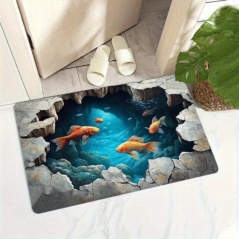Waterproof Printed Undersea Fish Ocean Doormat Tropical Aquarium Entrance Mat Rug Nature Sea Life Decor