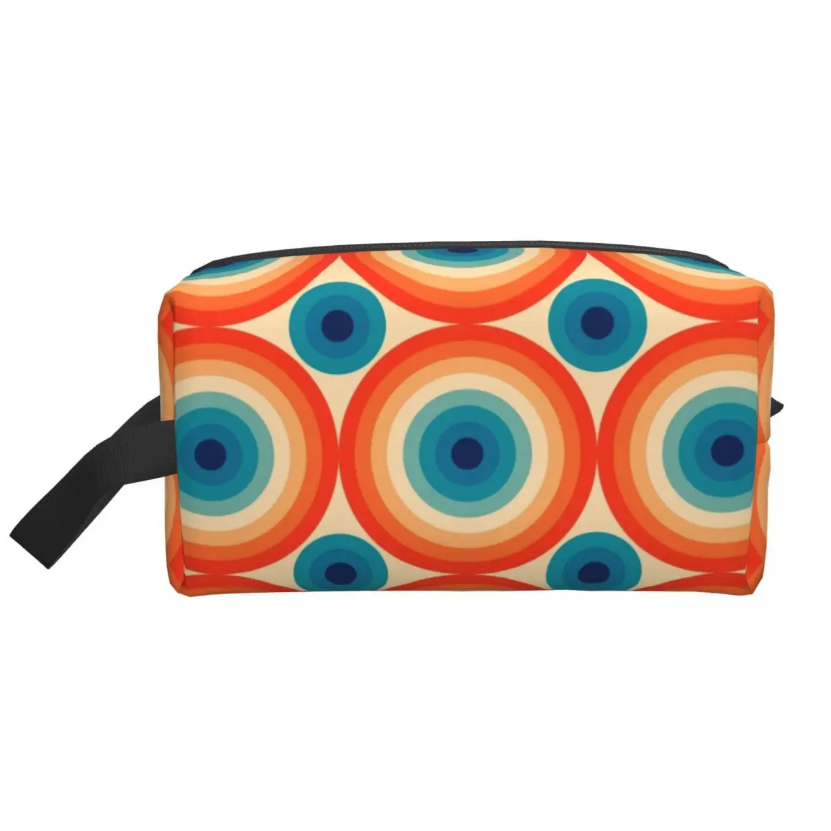 70s Polka Eye Illusion Dot Pattern In Orange And Blue Travel Toiletry Bag Mid Century Makeup Cosmetic Organizer Storage Dopp Kit