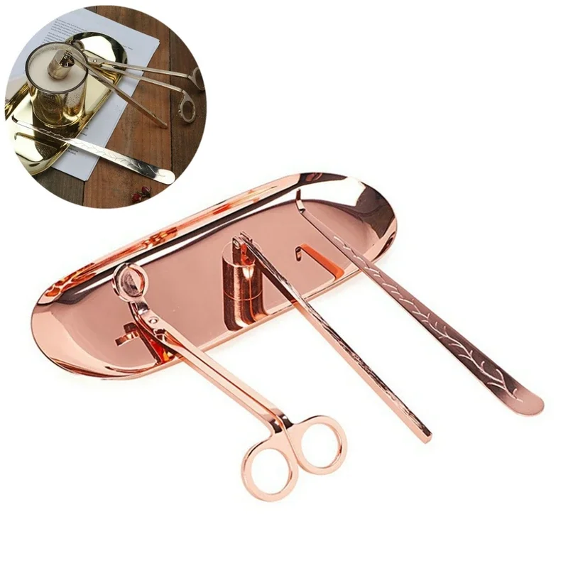 4Pcs Stainless Steel Candle Snuffer Trimmer Set Candle Hook Tray Dipper Scissors Candle Accessory Set Home Extinguisher Tool