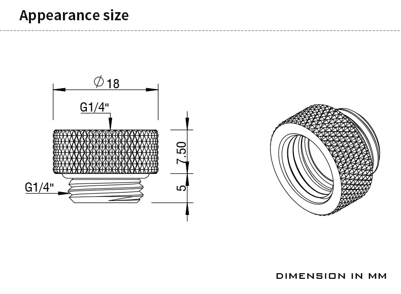 BARROW (Extend 7.5mm) Fitting G1/4'' M to F Extend Connect Adapter Male to Female Increase 7.5mm Length Connector Cooling System