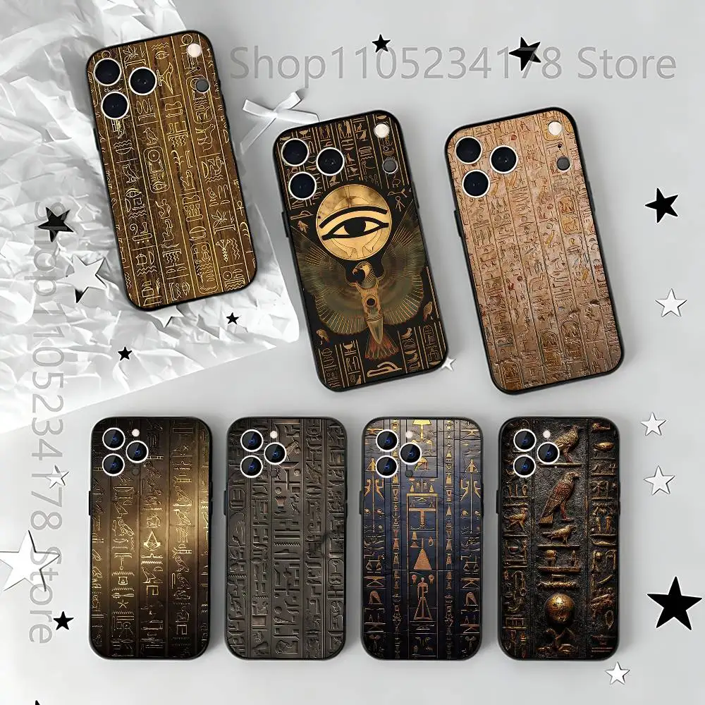 

Mysterious Ancient Egyptian Hieroglyphs Case For iPhone 17,16,15,14,13,12,11,Pro,Max,Plus,E,Air,Mini Black Shockproof Funda