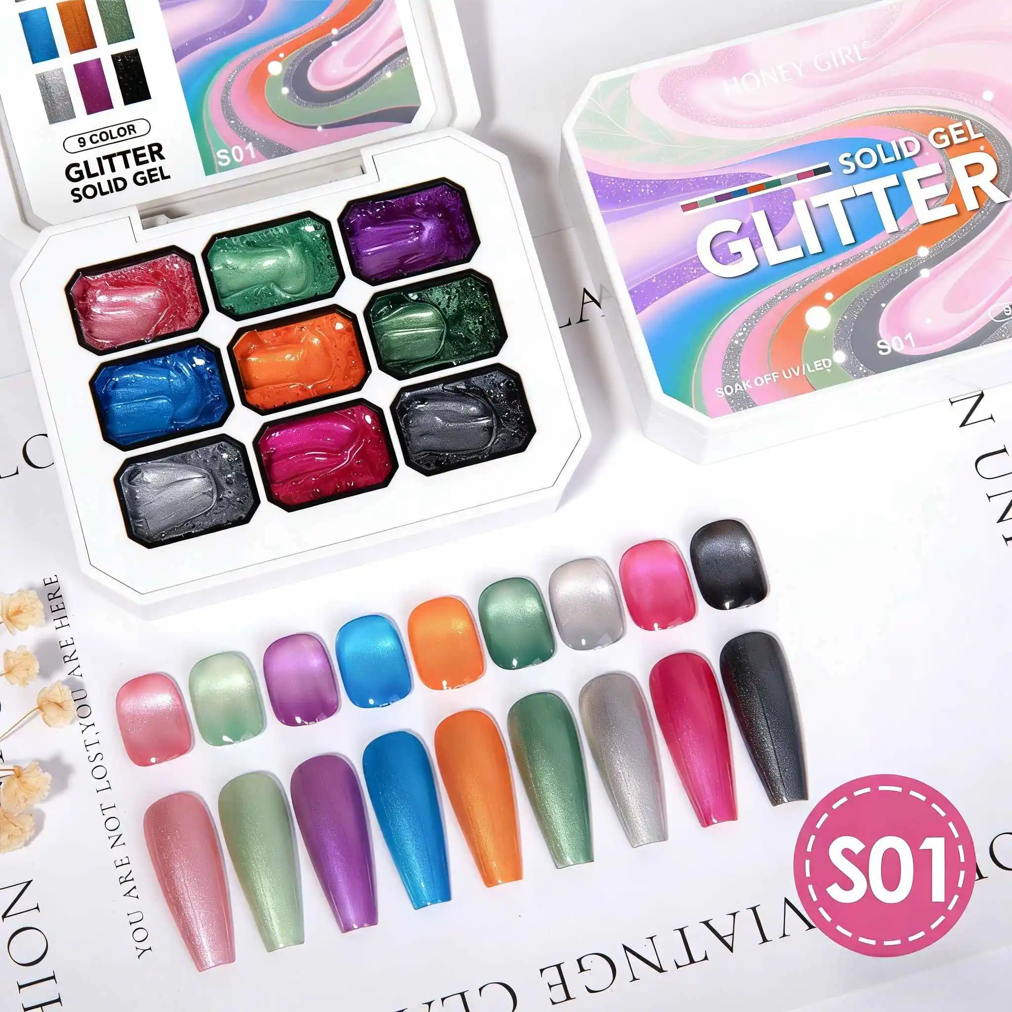 9 Color Pearlescent Solid Nail Polish, Patting Gel, Transfer Printing Gradual Change Glitter Gel, Nail Art Creation Y2K INS