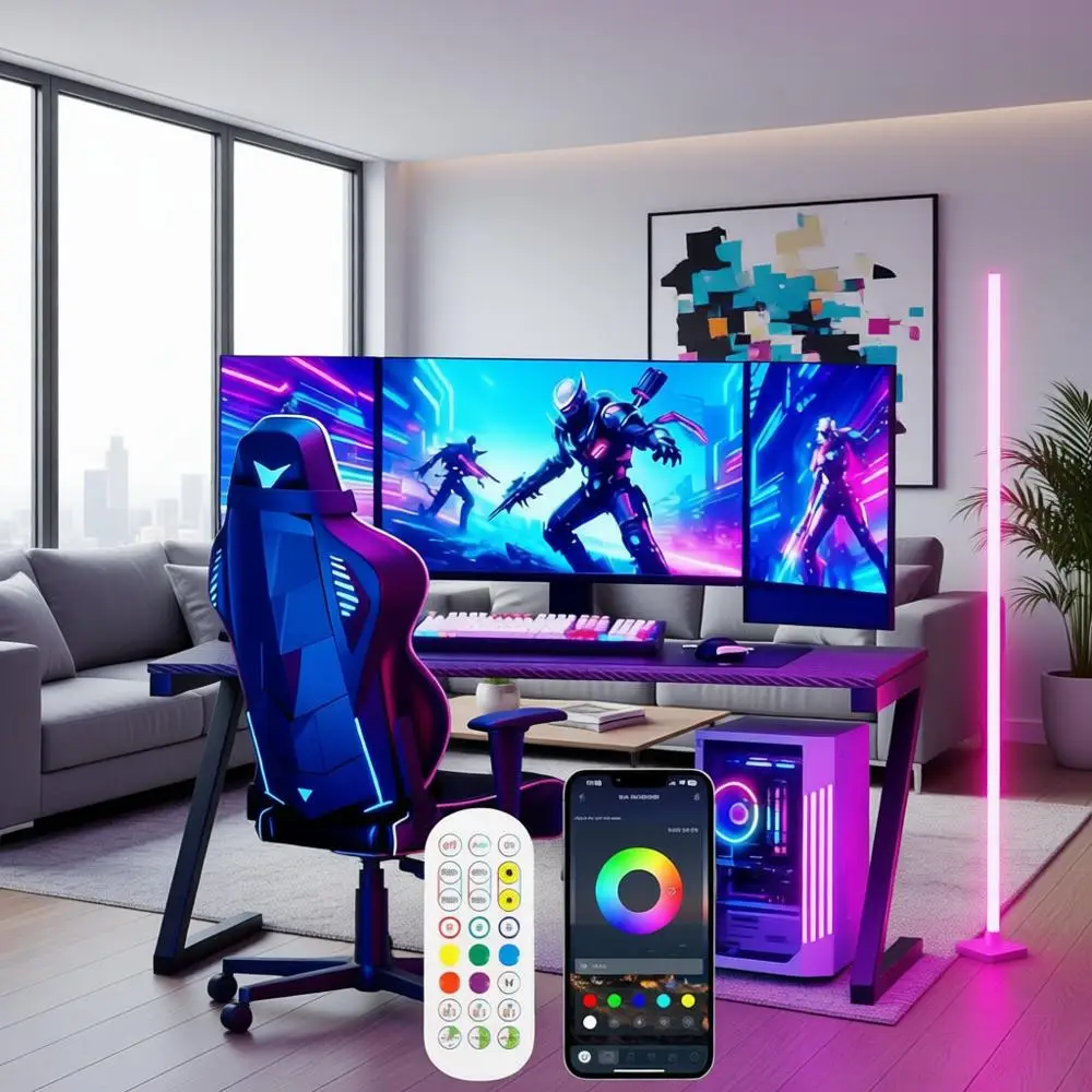 

Набор из 2 светодиодных напольных светильников DIY, RGB, синхронизация с музыкой, 16 миллионов цветов, изменение цвета для домашнего декора, атмосферное освещение, для игр