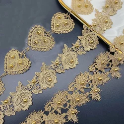 1 Yards Gold Trim Lace Ribbons Fabric Embroidered Bowknot Handmade Supplies For Children's Garments Wedding Decor Sewing Craft