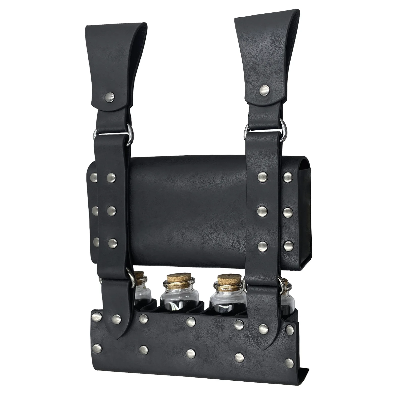 Medieval Alchemy Vial Leather Holder Belt Hanging Potion Magic Costume Cosplay Props Steampunk Retro Belt Pouch Healer Bags