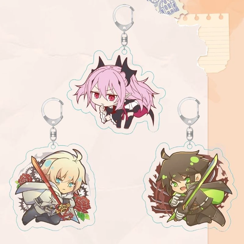 Anime Seraph of The End Figure Yuichiro Hyakuya Mikaela Hyakuya Q-Version Acrylic Keychain Hd Pattern Bag Jewelry Accessories