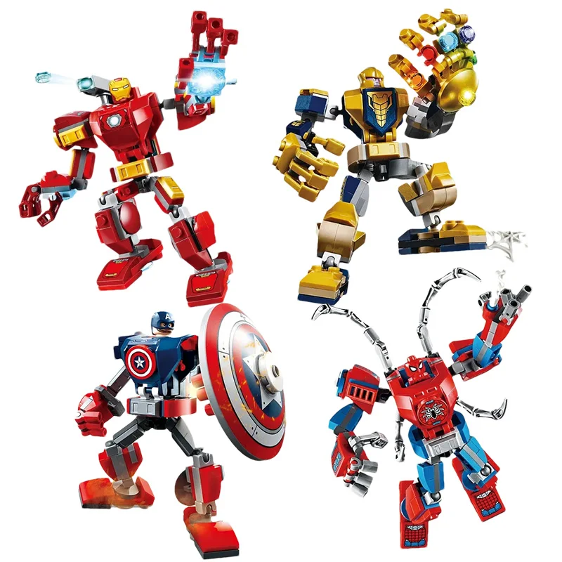 Marvel Avengers superhero action character Spider Man, Iron Man, Wolverine, movable building block toy assembly model gift