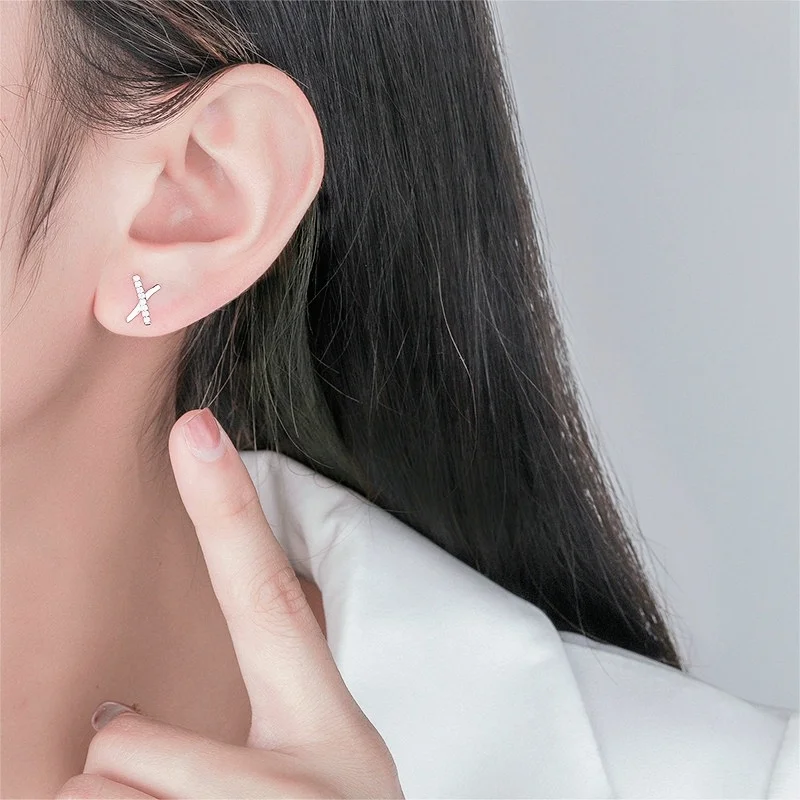 korean-sle-s999-silver-x-aped-women's-earrings-trendy-cross-diamond-embedded-design-sensation-high-end-feeling-ear-jewelry
