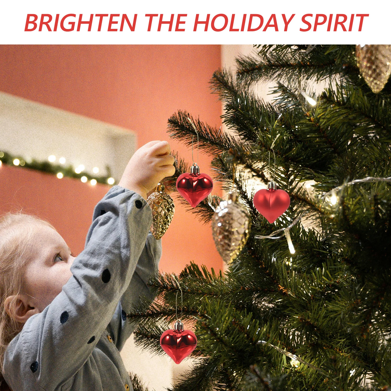 

24Pcs Heart Shape Christmas Pendant Red Plastic Hanging Balls Xmas Tree Decoration Party Ornament Staircase Railings