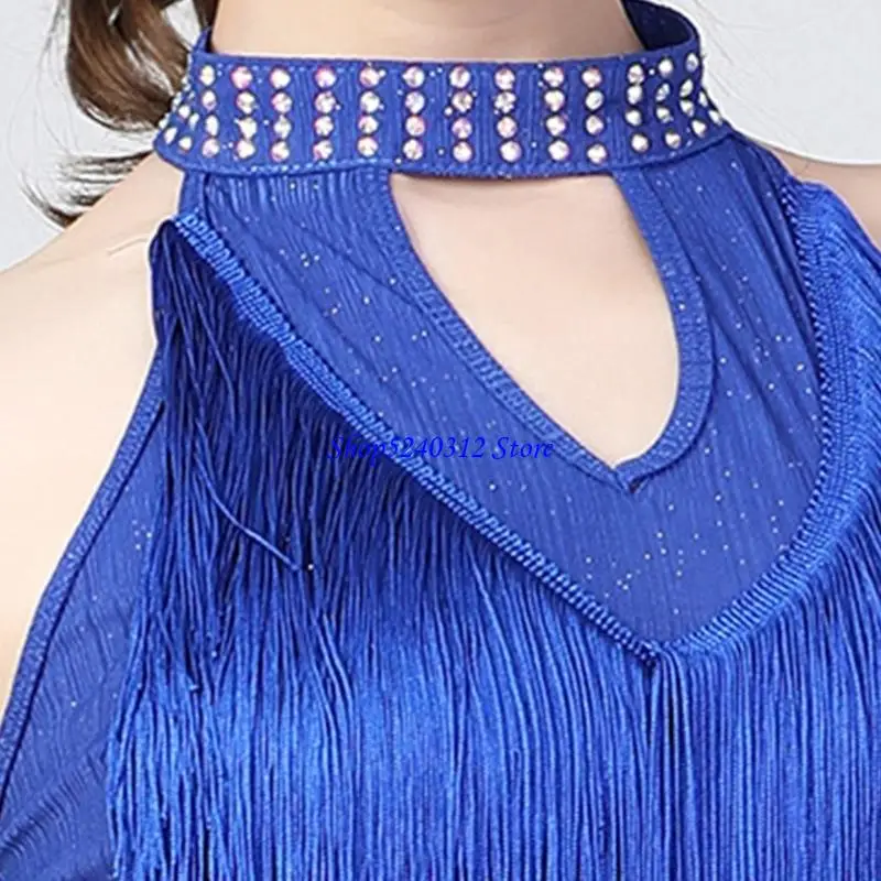 634C Performances scène robe paillettes costumes danse latine tissu stretch asymétrique conception