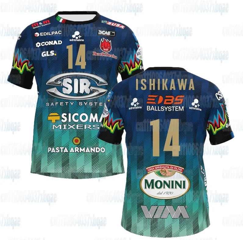 Sir Susa Scai Perugia Volleyballtrikot Kurzarm-Sport-T-Shirt Teamuniform Atmungsaktiv Schnelltrocknend Training Familienoutfit – Detail 8