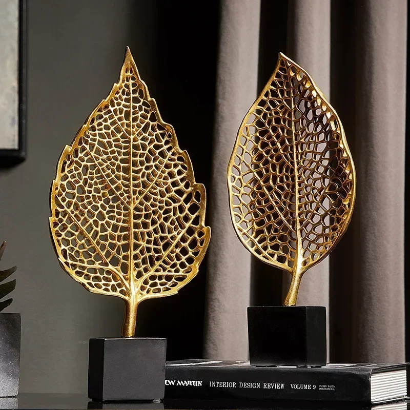 European Luxury Golden Artificial Leaf Ornaments Nordic Resin Autumn Home Decor Ornaments