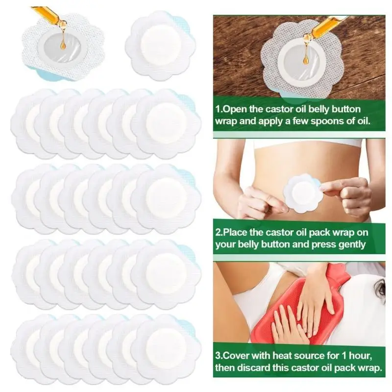 

30Pcs Disposable Castor Oil Belly Patches Breathable Non-Woven Belly Button Stickers Comfortable Fit (Oil Free)