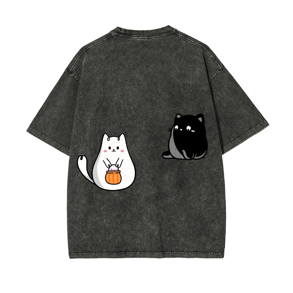 

Футболка унисекс, милый черно-белый графический принт с изображением кота, очаровательный дизайн для домашних животных, повседневная свободная футболка с короткими рукавами, модная уличная футболка