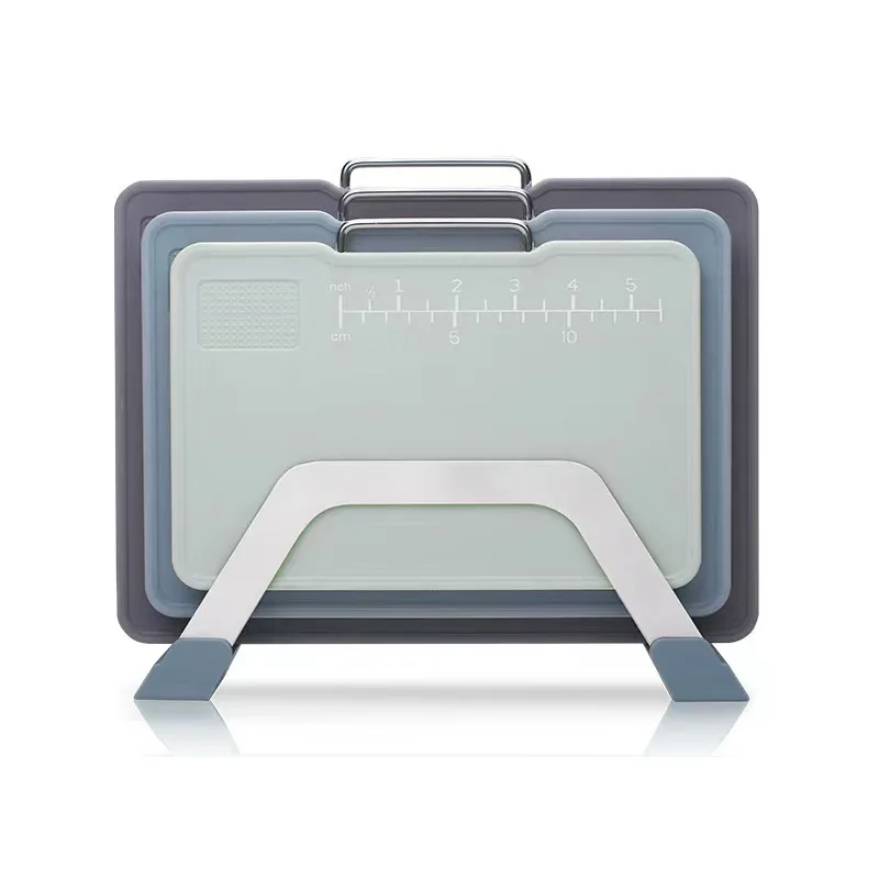 

Plastic Cutting Boards with Grinding Area and Measurement Non-Slip Chopping Boards for Dishwasher Safe,Blue Set of 3 with Holder