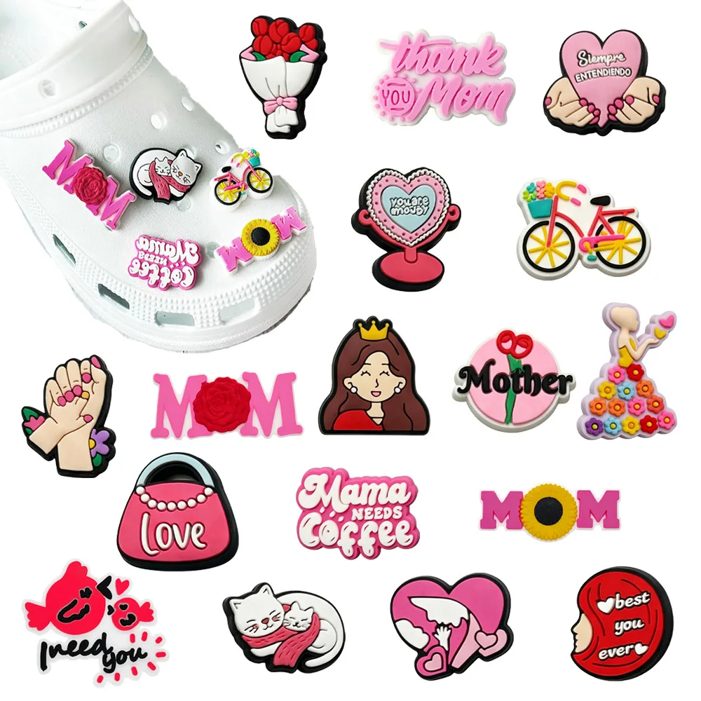 New 17pcs Cartoon Mother's Day Series PVC Shoe Accessories Fit Wristbands Hole Slipper DIY Detachable Fashion Party Gifts