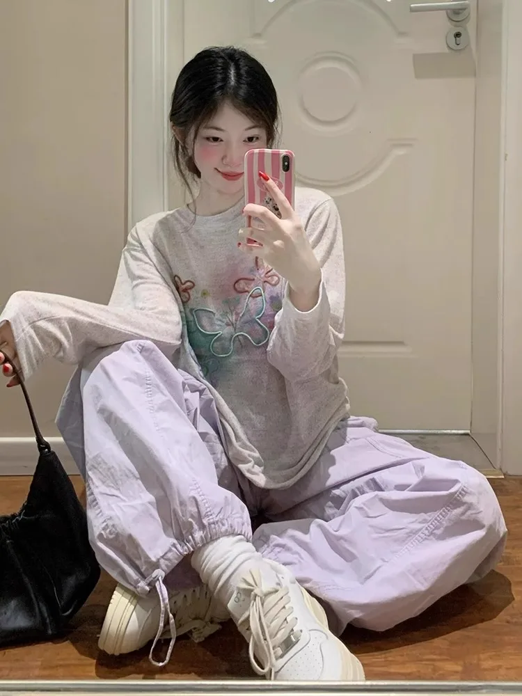 تي شيرت نسائي كوري بأكمام طويلة للخريف وزر مزدوج وحاشية منحنية وملمس جامعي ذكي وأدبي متواضع شبابي وأنيق #3