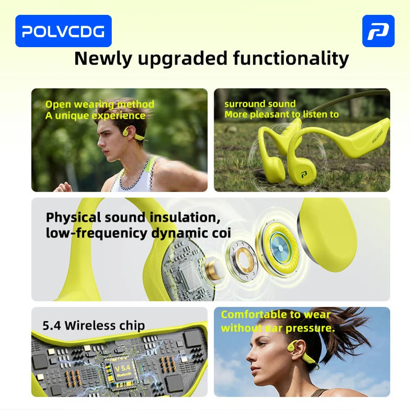 POLVCDG Słuchawki Bluetooth z przewodnictwem kostnym do sportów na świeżym powietrzu, do biegania, Bluetooth 5.4, słuchawki rowerowe X1 — zdjęcie produktu 3