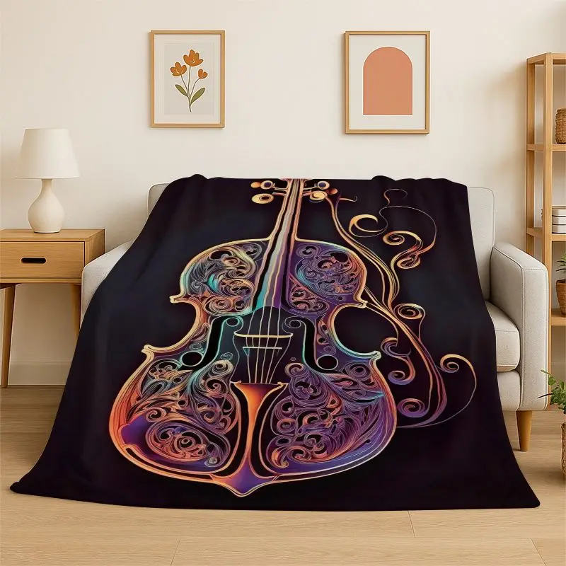 Rhythm Violin Cello Music Note Instrument Flannel Blanket Soft Throw Blanket for Bedroom Living Room Bed Travel Picnic Nap Cover