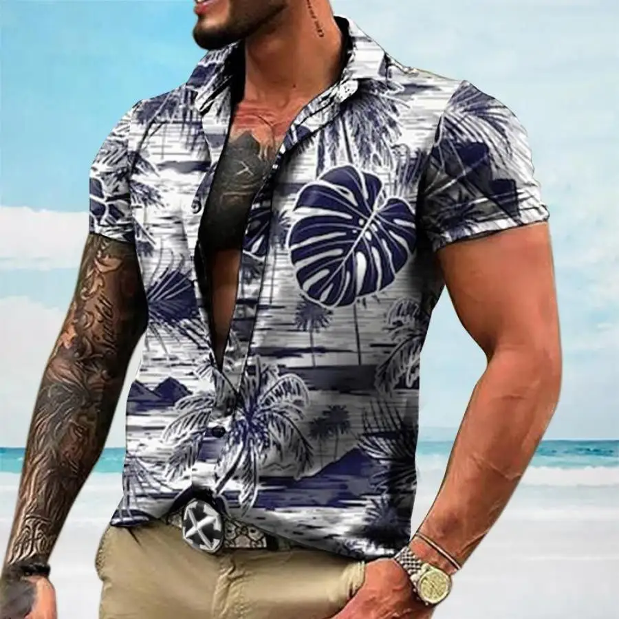 Landscape Leaf Pattern Flipped Out Summer Tourism Men's T-Shirt Leisure T-Shirt 3d Printed Men's Top