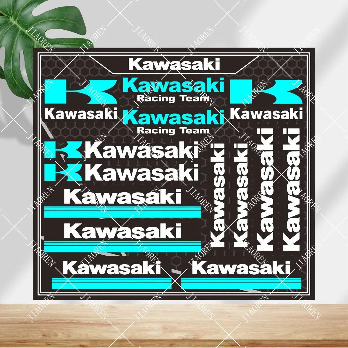 

Vinyl Kawasaki Sticker Logo Motorcycle Tank Helmet Blue Decal Set #4