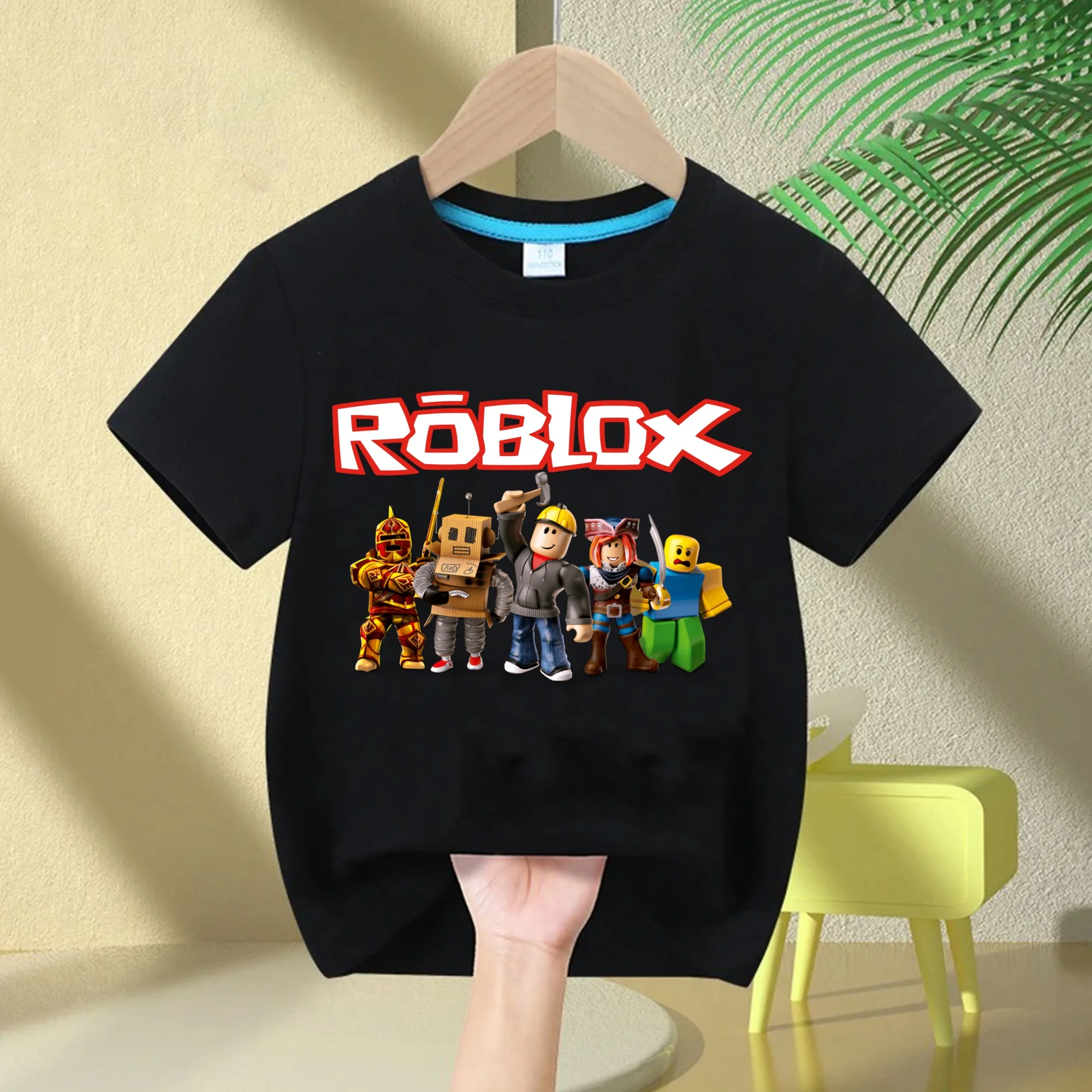 Eltern-Kind Roblox 2026 Kinder-T-Shirt aus 100% reiner Baumwolle - kurzärmeliges Rundhals-T-Shirt mit Cartoon-Print, lässig – Detail 5