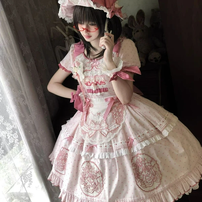

Victorian Vintage Lolita OP Dress Women Japanese Sweet Ruffles O Neck Lace Bow Slim Princess Dresses Kawaii Y2k Party Mini Dress