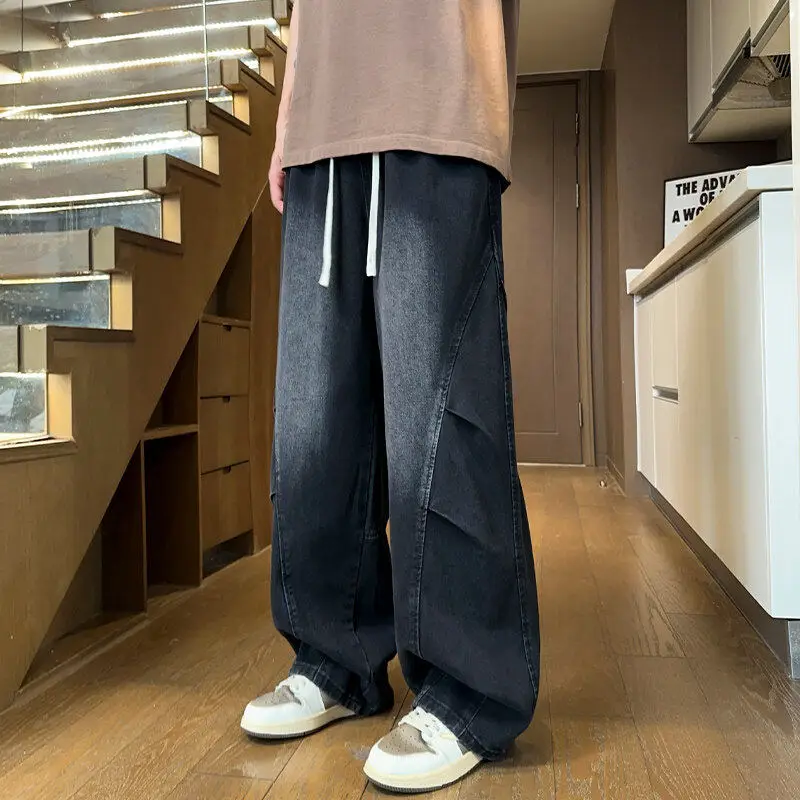 

Весна 2025: Свободные джинсы с широкими штанинами, повседневные спортивные брюки для подростков, хлопок/полиэстер, удобный прямой крой