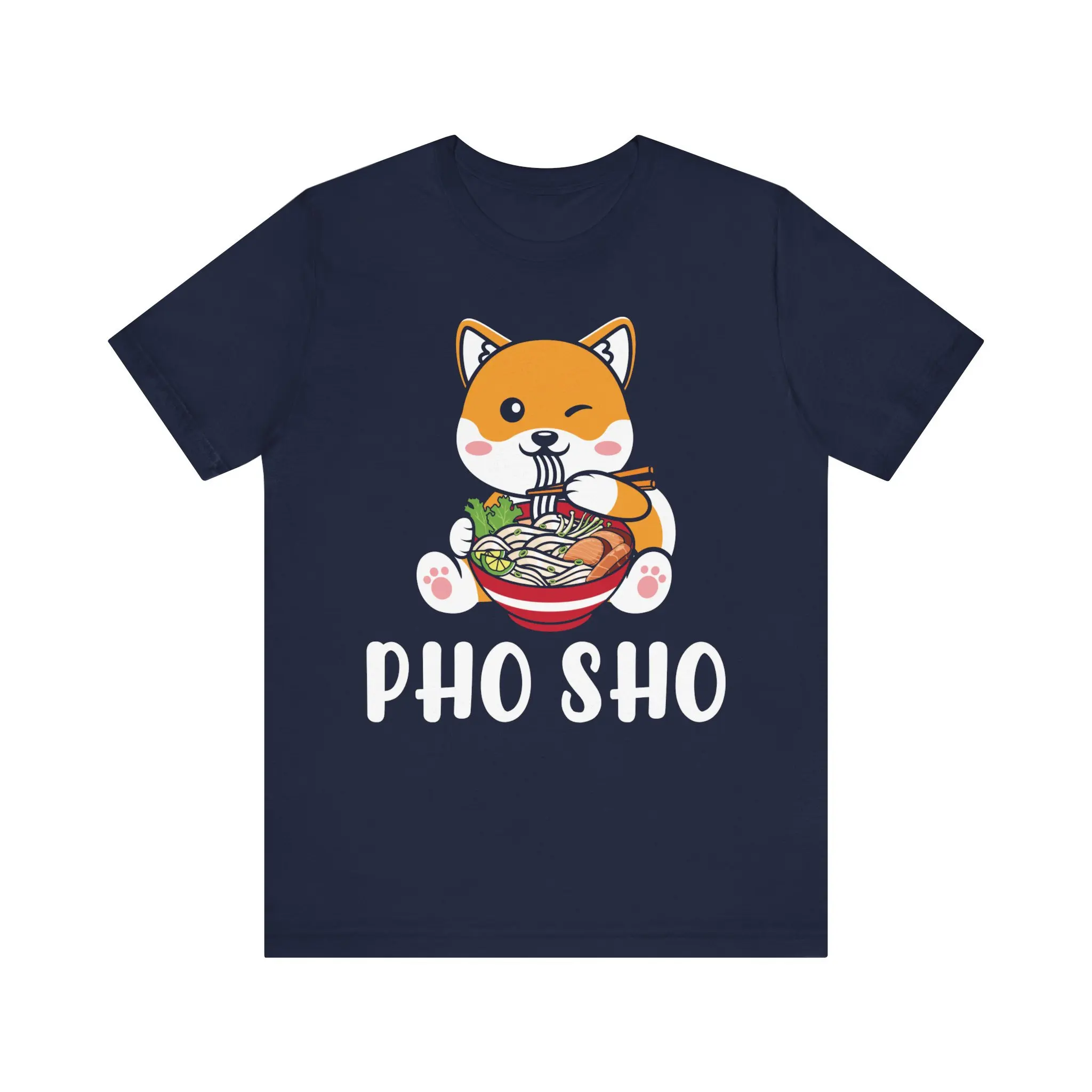 Pho Sho T Shirt Shiba Inu Eating Illustration Playful Dog Lover Foodie Unique Casual Apparel