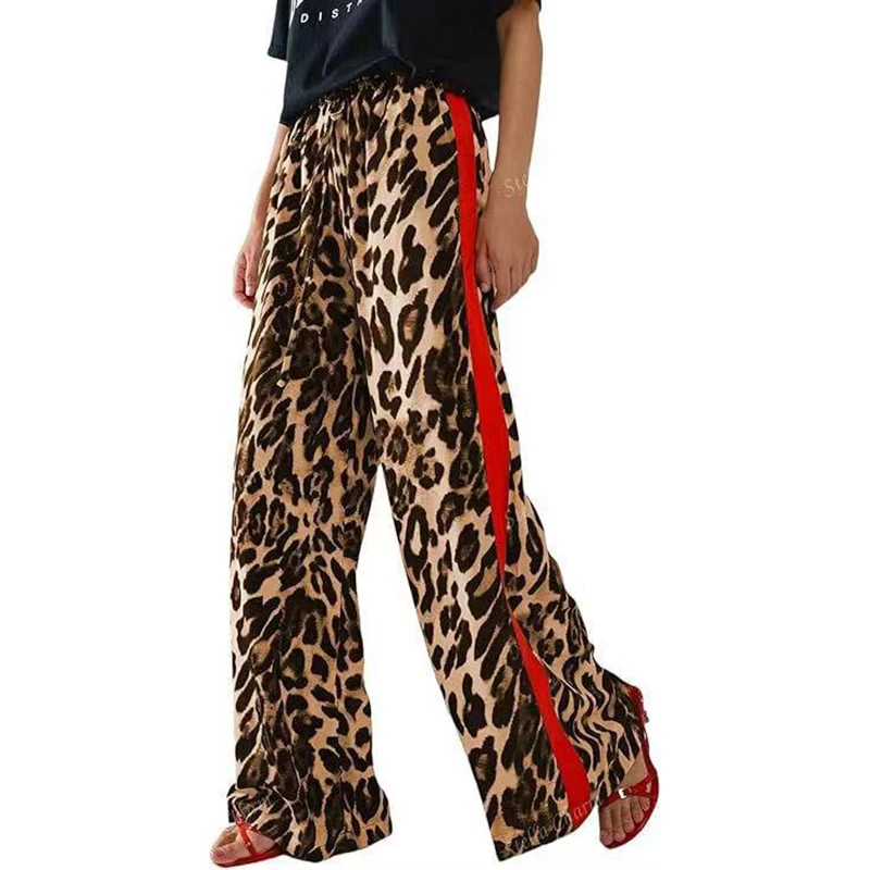 Women's Fashion Sex Leopard Print Casual Pants Contrasting Straight Leg Wide Leg Pants Women Spring Autumn Sweat Pants Trouses