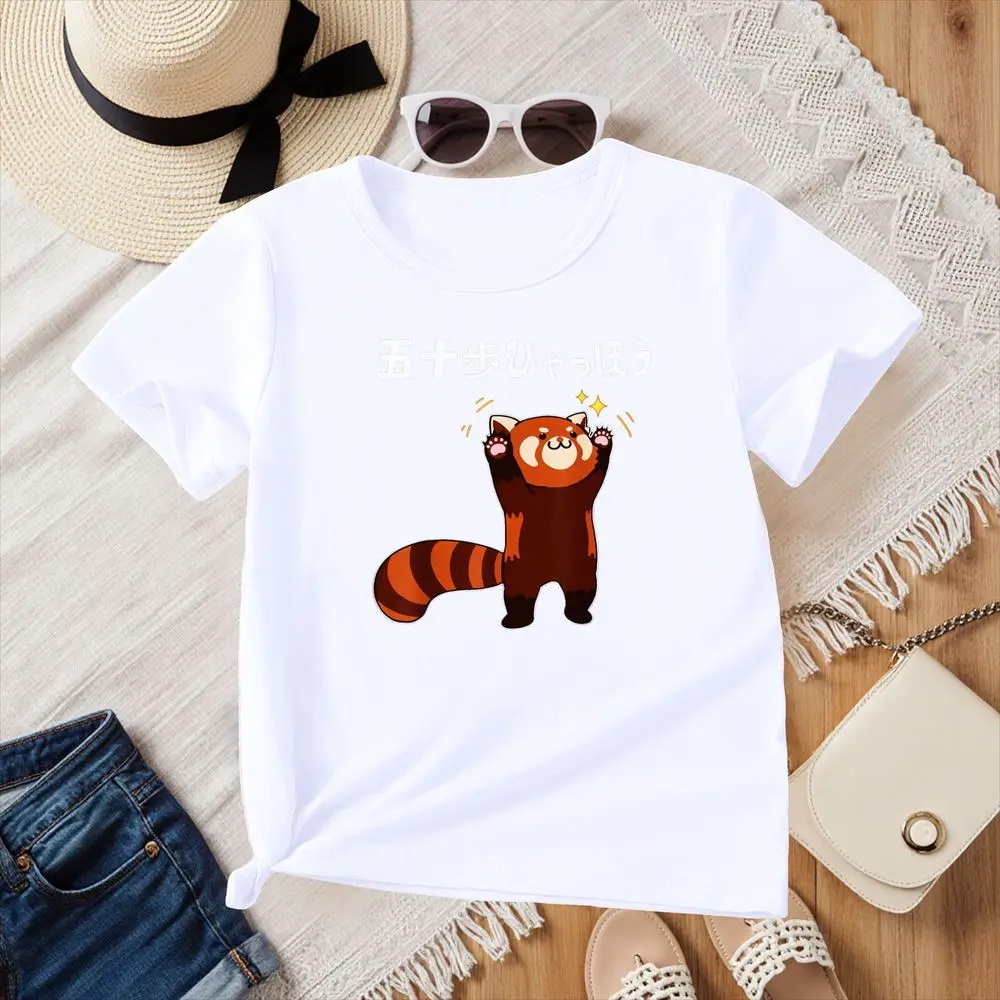Red Panda Graphic T-Shirt Isobe Hikaho Women Summer Short Sleeve Cartoon Print Crew Neck Tops Harajuku Y2k clothes free shipping