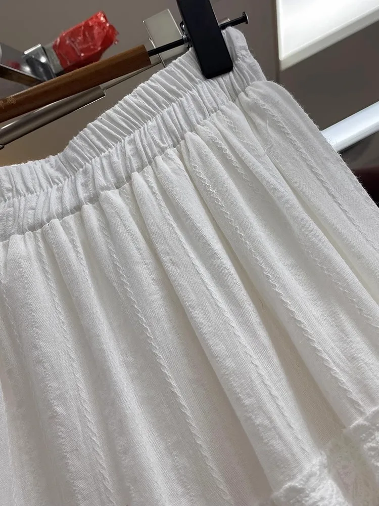 Jupe mi-longue trapèze pour femmes, avec dentelle brodée, Patchwork, volants complets, blanche, mi-longue, coréenne, nouvelle collection été