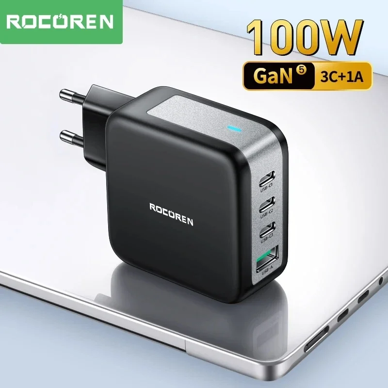 Rocoren 100W GaN Charger PD QC 4.0 3.0 USB Fast Charger Type C Quick Charging USB C Phone Charger for iPhone 15 Pro Max Macbook