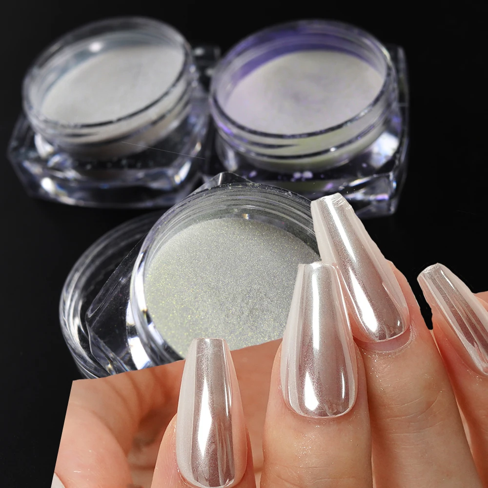 

Pearl White Nail Glitter Aurora Chrome Moonlight Powder Fritillary Shell Magic Mirror Pigment Dust For DIY Nail Decoration