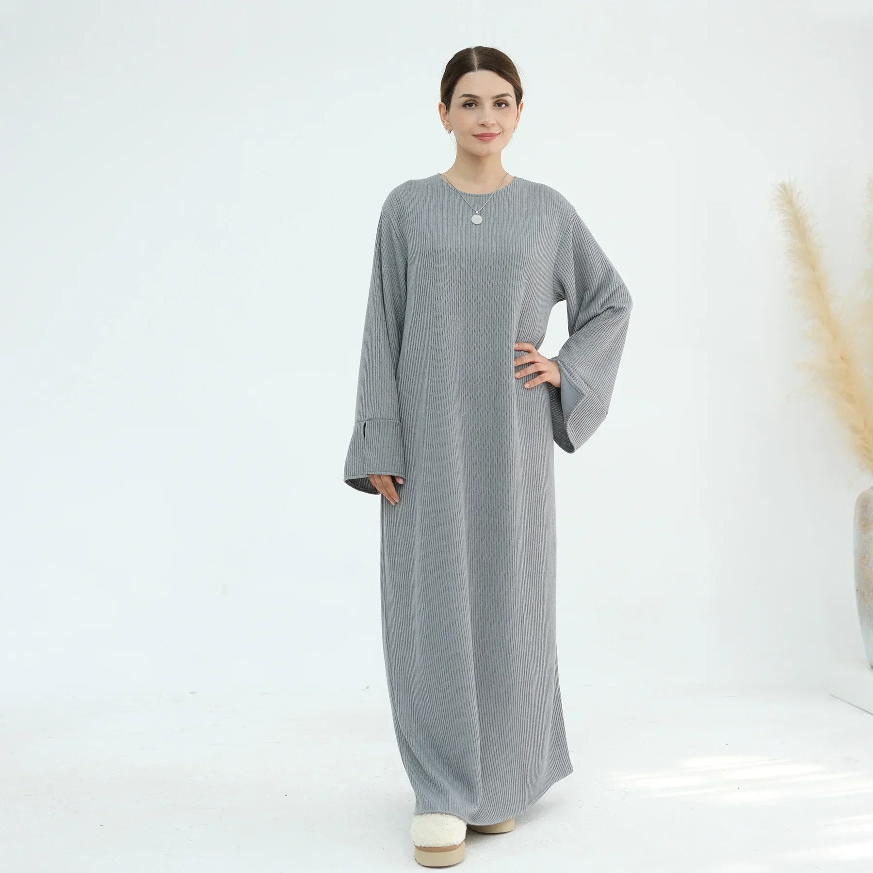 Inverno abaya vestido solto camisola de malha vestidos muçulmanos plain abayas para mulheres dubai luxo roupas islâmicas kaftan robe ramadan