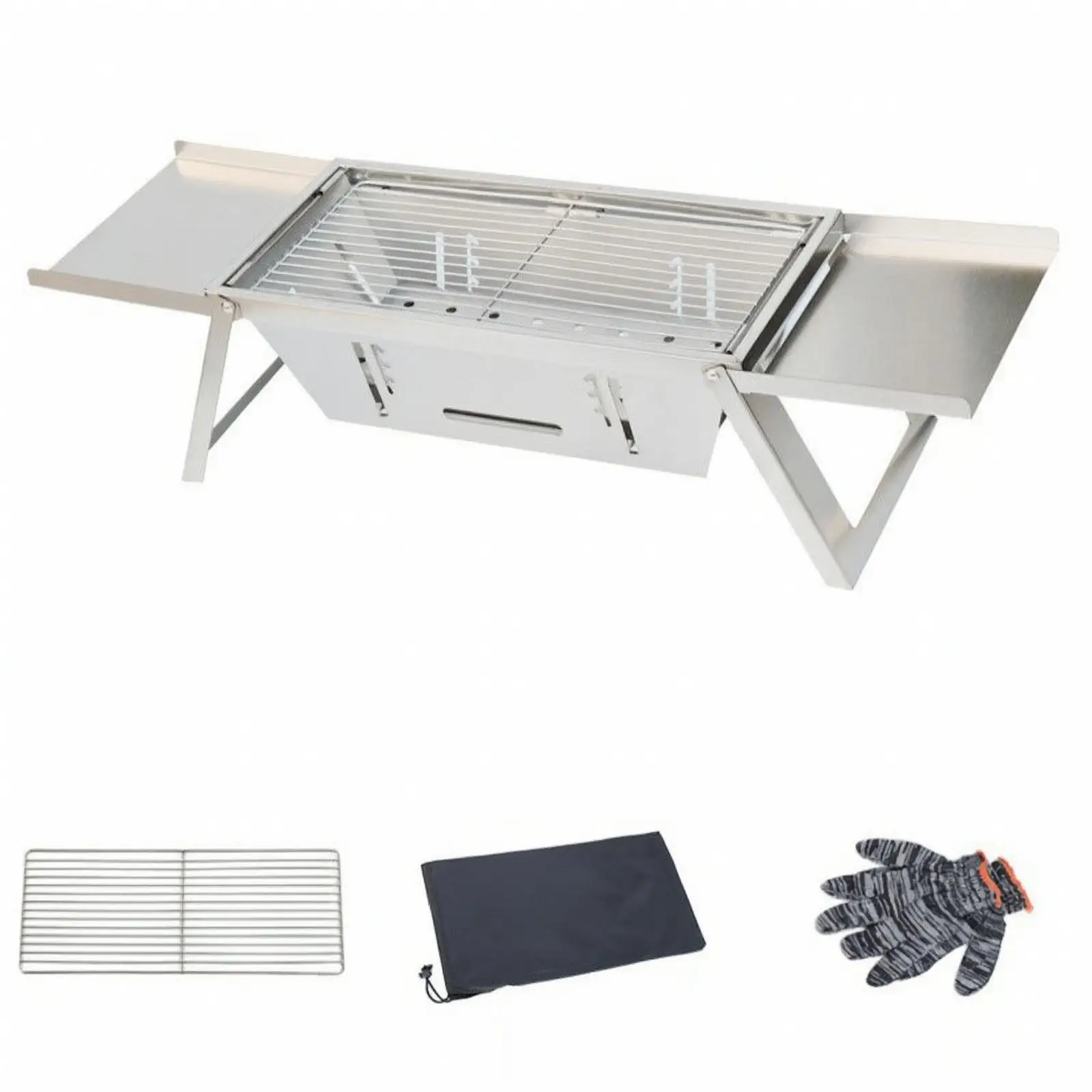 Stable Briquette Grill with Storage Bag Fold-Flat Design, Rectangular Cooking Grate, Portable briquette Barbecue with Built-in