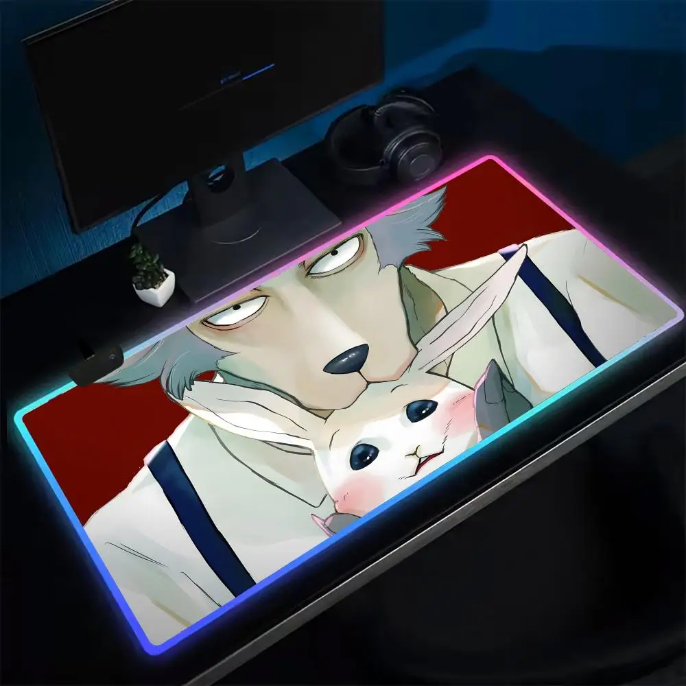 Beastars Mouse Pad Anime Gaming Mouse Pad LED Table Pads Backlit Karet Desktop XXL RGB Meja Tikar